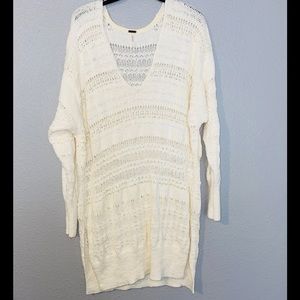Free people ivory knit v neck sweater large